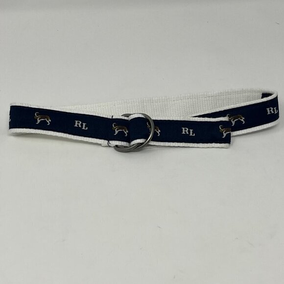 Ralph Lauren boys double ring belt ribbon dogs navy white - Picture 2 of 9